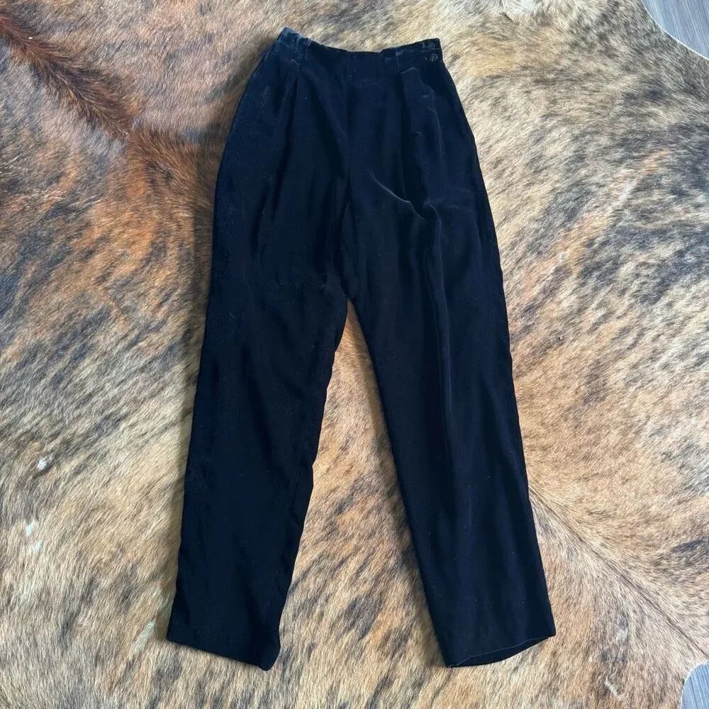 Vintage Dana Buchman Vintage Black Velvet Silk Straight Leg Pants 6 - Picture 2 of 8